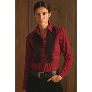 J. Crew Women's Long Sleeve Plaid Embellished Cotton Button-Down Shirt Size 0‎